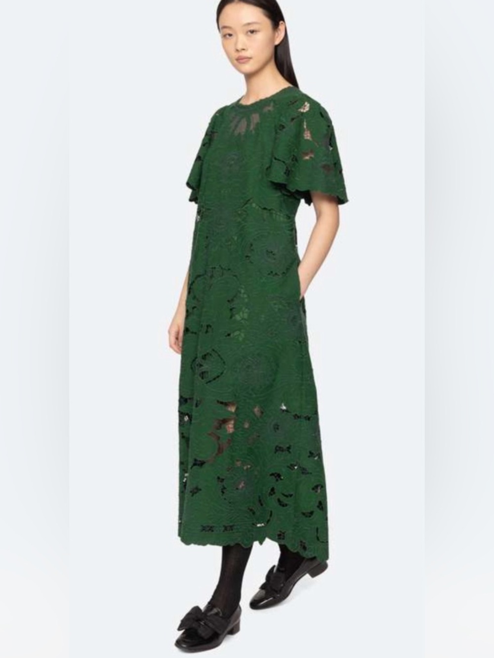 Sea New York Emerald Green Floral Lace Midi Dress